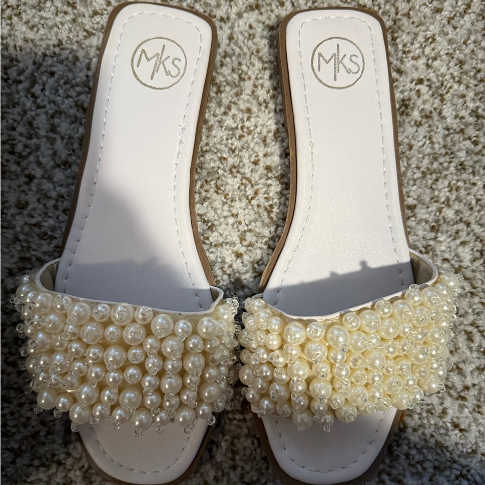 MKS Pearl Embellished Sandals - Cream